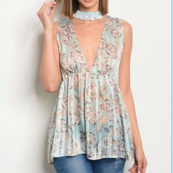 Audrey 3+1 Tops - Audrey 3+1 Blue Sheer Top With Choker